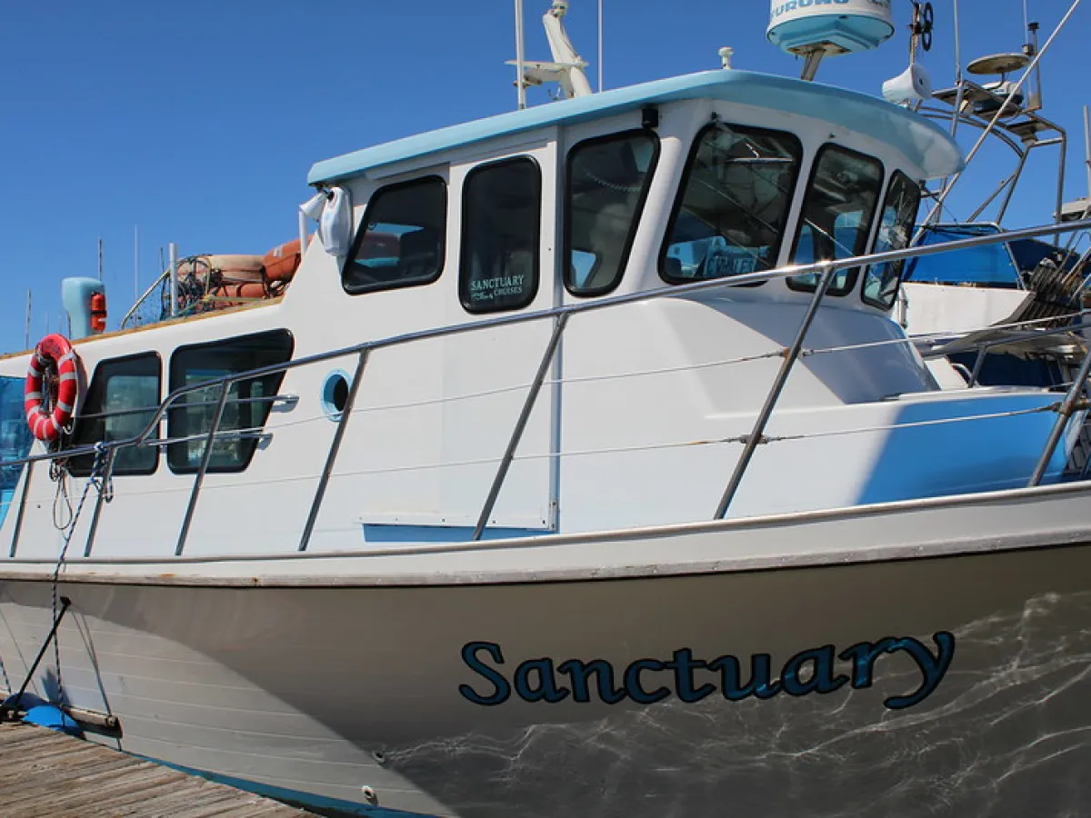 a boat is docked in the water